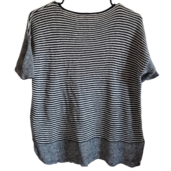 Eileen Fisher Top S Womens Black Striped Organic Linen Lagenlook Light Sweater - Picture 2 of 8